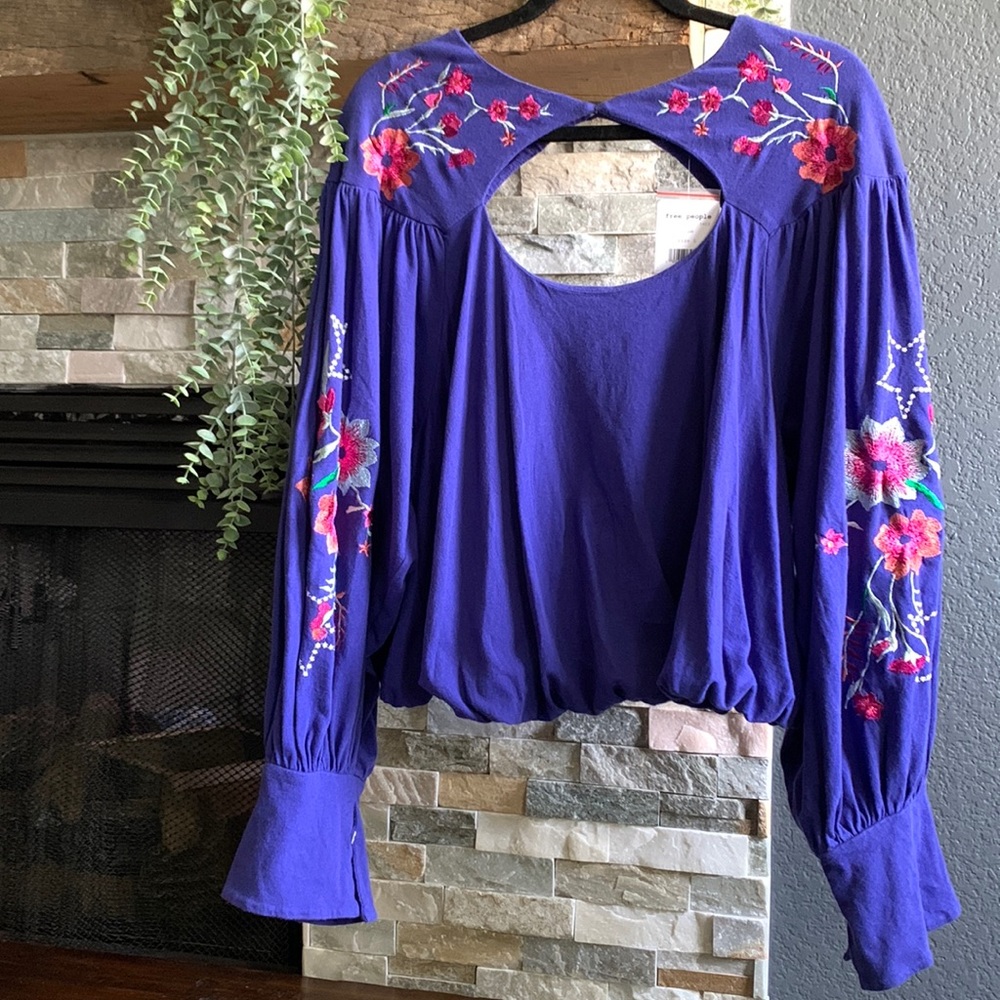 Free People Lita Long Sleeve  Embroidered Top Size Large